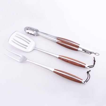 Luxury 3 Piece Stainless Steel Rosewood Grill Tool Set