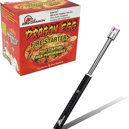 BBQ Dragon Ultimate Grill Accessories Set – 50pcs Natural Fire Starter Bundle with Gooseneck Arc Electric Lighter - Heavy Duty & Durable BBQ Tools